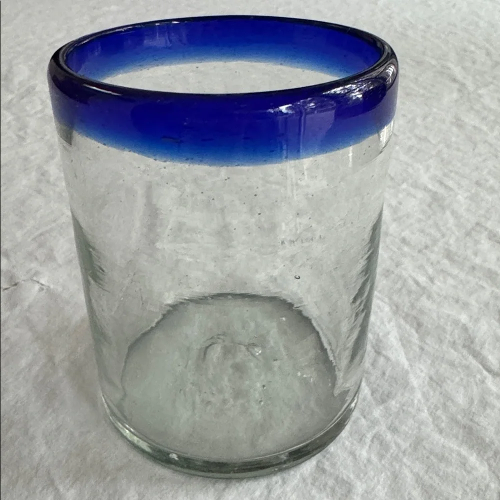 MEXICO HANDBLOWN GLASS TUMBLER COBALT BLUE Vintage 90s Replacement Barware 12 oz